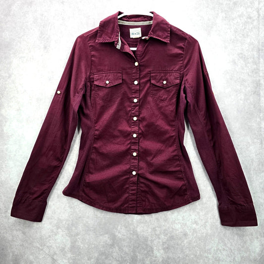 Converse Purple Button Down Long Sleeve Cotton Blouse Top Shirt XS