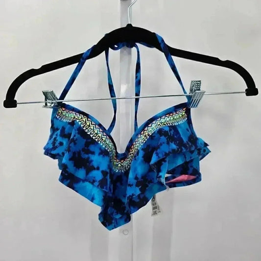 Victoria's Secret Pink Blue Ruffle String Tie Bikini Top Swimsuit Swimwear Small