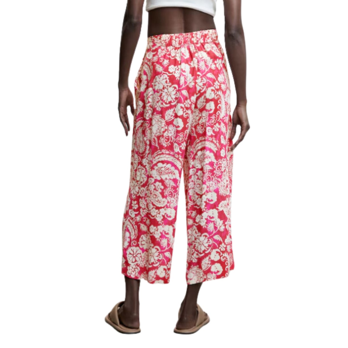 Mango Pink Floral Print Culotte Wide Leg Cropped Bottoms Pants XXL