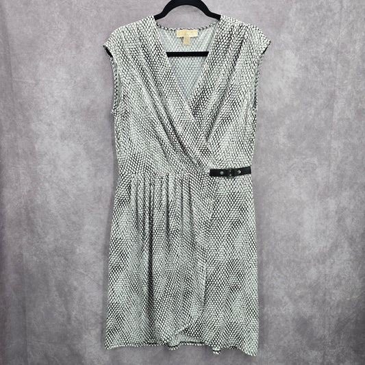 Michael Kors Black White Wrap Midi Knee Length Short Sleeve Dress Large