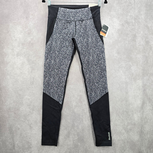 Reebok Gray Black Stretch Cotton Tight Fit Active Leggings Pants Bottoms Small