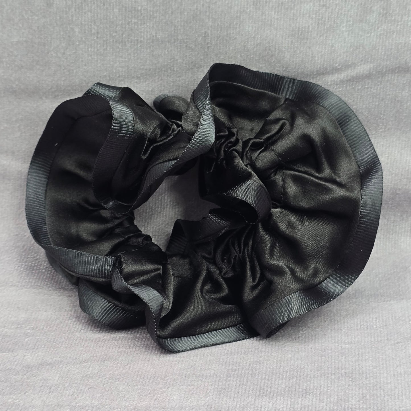 Black Ruffles Silk Hair Tie Accessories Scrunchie Handmade SB24