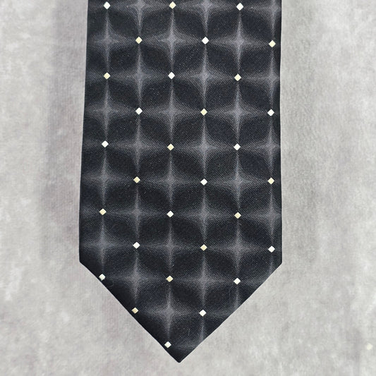 Van Heusen Black Geometric Star Stain Resistant Executive 100% Silk Men Neck Tie
