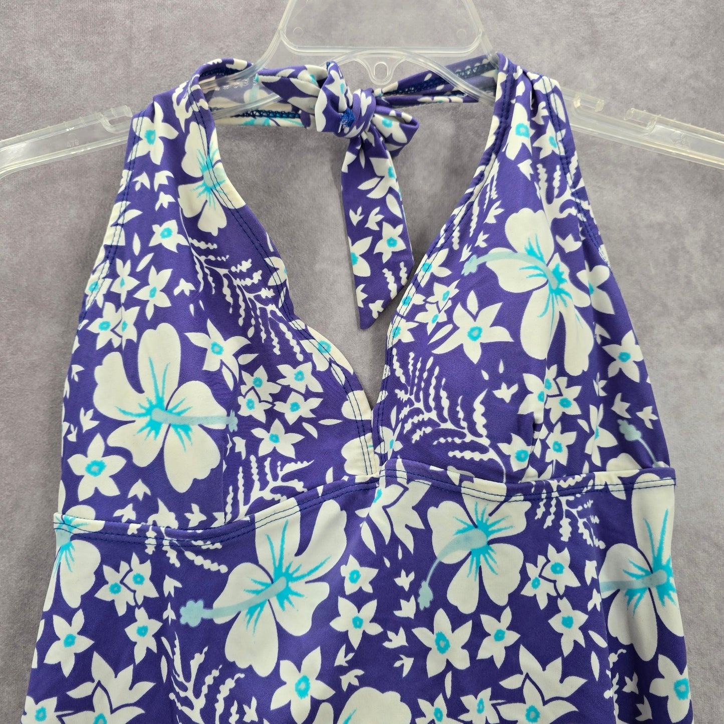 131. Purple Floral Halter Padded Tie Swimwear Tankini XL Extra Large