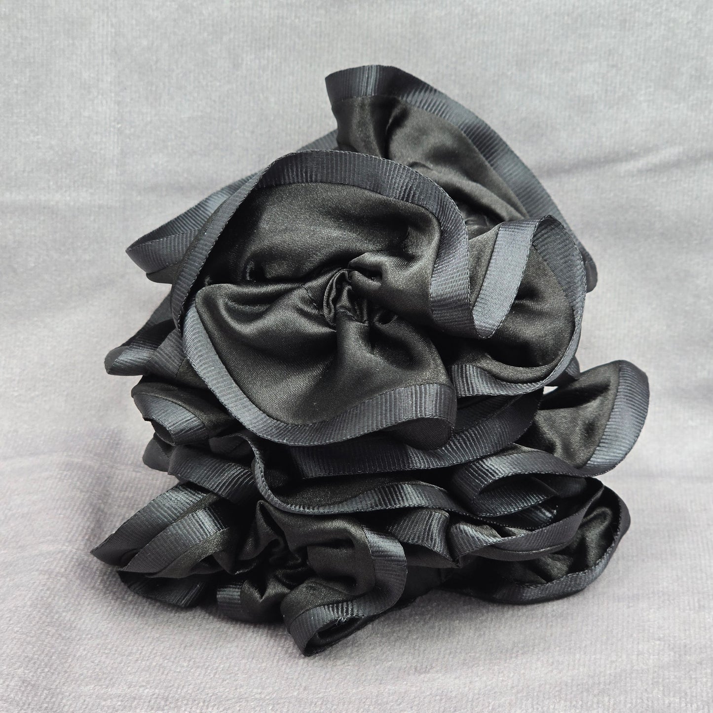 Black Ruffles Silk Hair Tie Accessories Scrunchie Handmade SB24