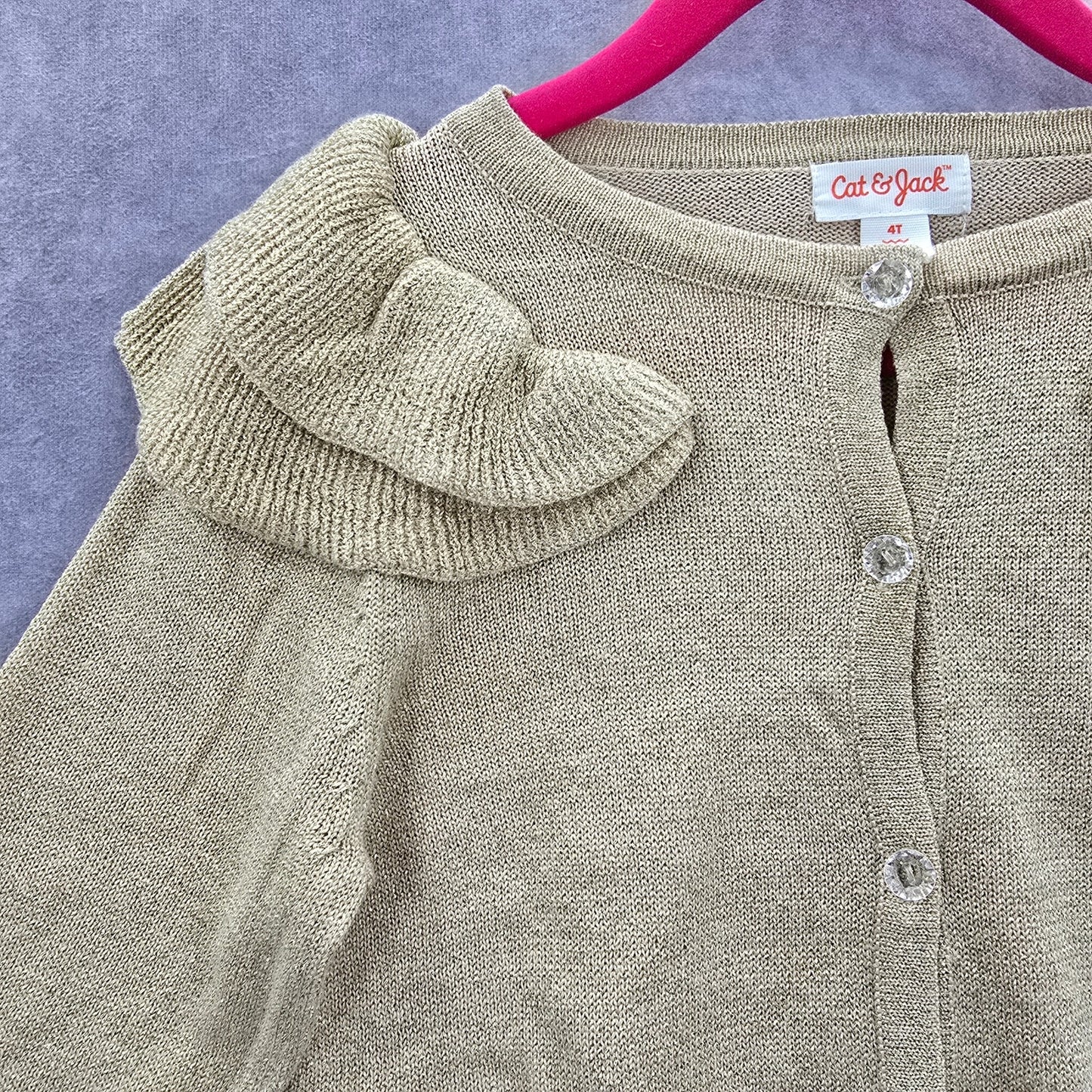 Cat & Jack Gold Metallic Button Ruffle Cardigan Holiday Sweater Girls Toddler 4T