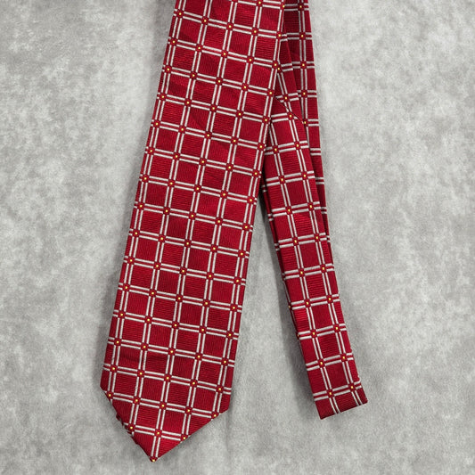 Jos. A. Bank Red Silver Stripe Geometric Executive 100% Silk Men's Neck Tie