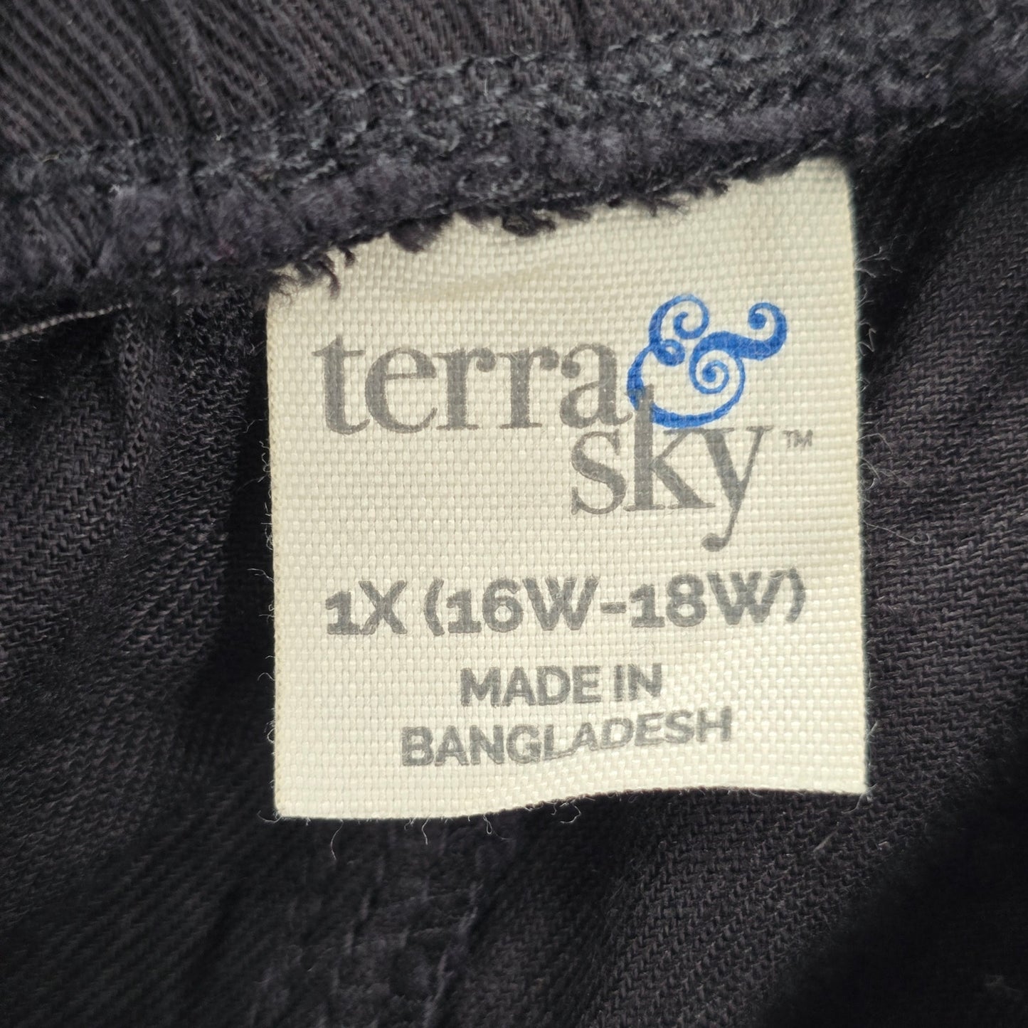 Terra & Sky Black Pullon Ruffle Belted Cotton Linen Pants Shorts Plus 1X 16W 18W