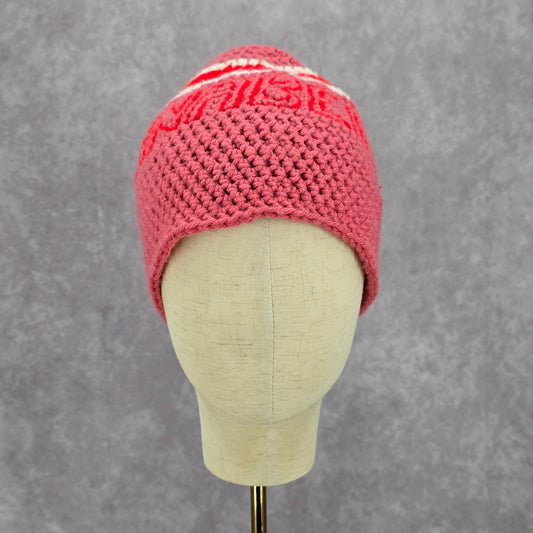 Pink Red Annabelle Crochet Knit Bucket Cap Hat Fun VTG Y2K Funky Beanie