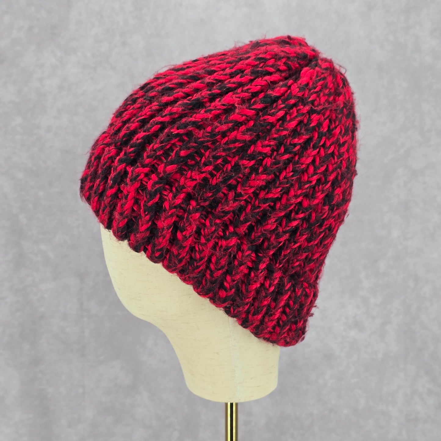 Red Black Crochet Knit Bucket Cap Hat Fun Vintage Y2K Funky Beanie