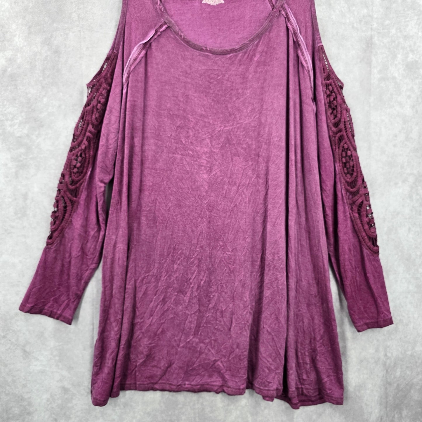 Purple Lace Off Shoulder Boho Western Y2K Long Blouse Top Shirt Plus 1X