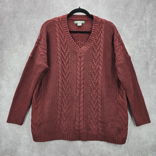 Natural Reflection Red Pullover Knit Long Sleeve Cardigan Sweater Medium