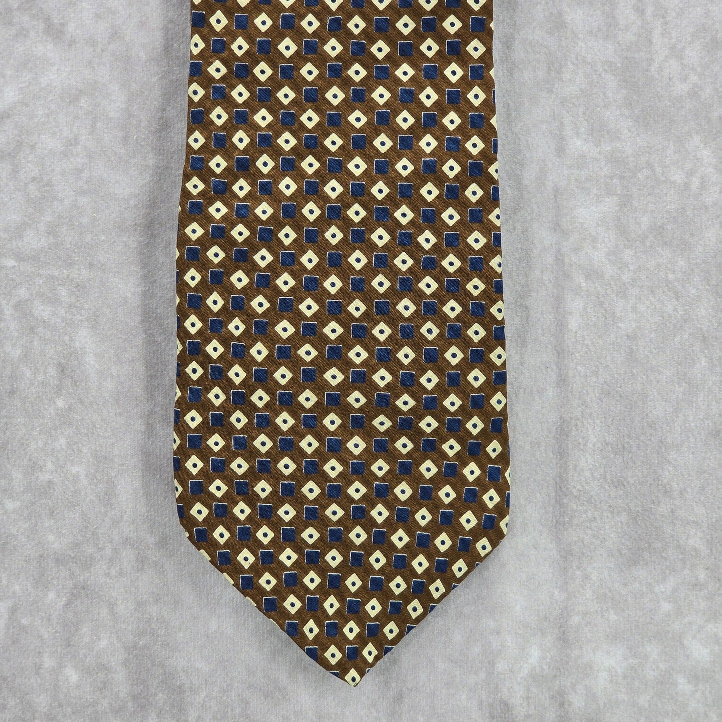Kenneth Cole New York Brown Blue Geometric Silk Executive Mens Neck Tie