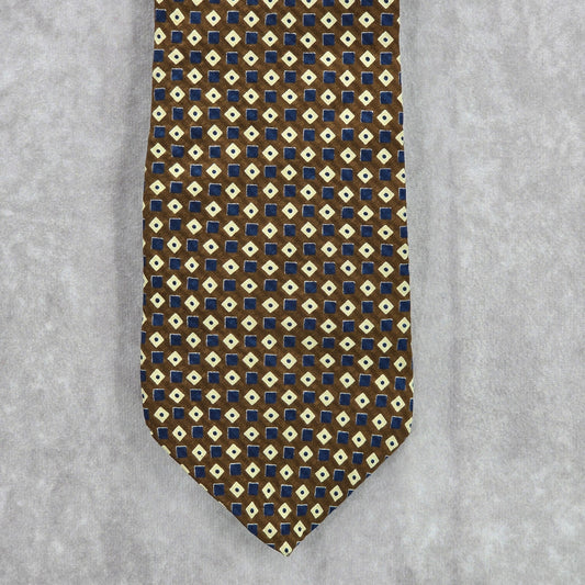 Kenneth Cole New York Brown Blue Geometric Silk Executive Mens Neck Tie