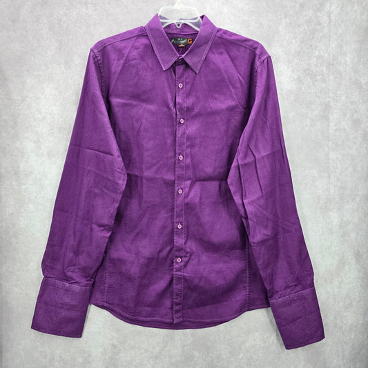 G By Guess Purple Paisley Button Down Long Sleeve Cotton Cuff Dress Shirt XL