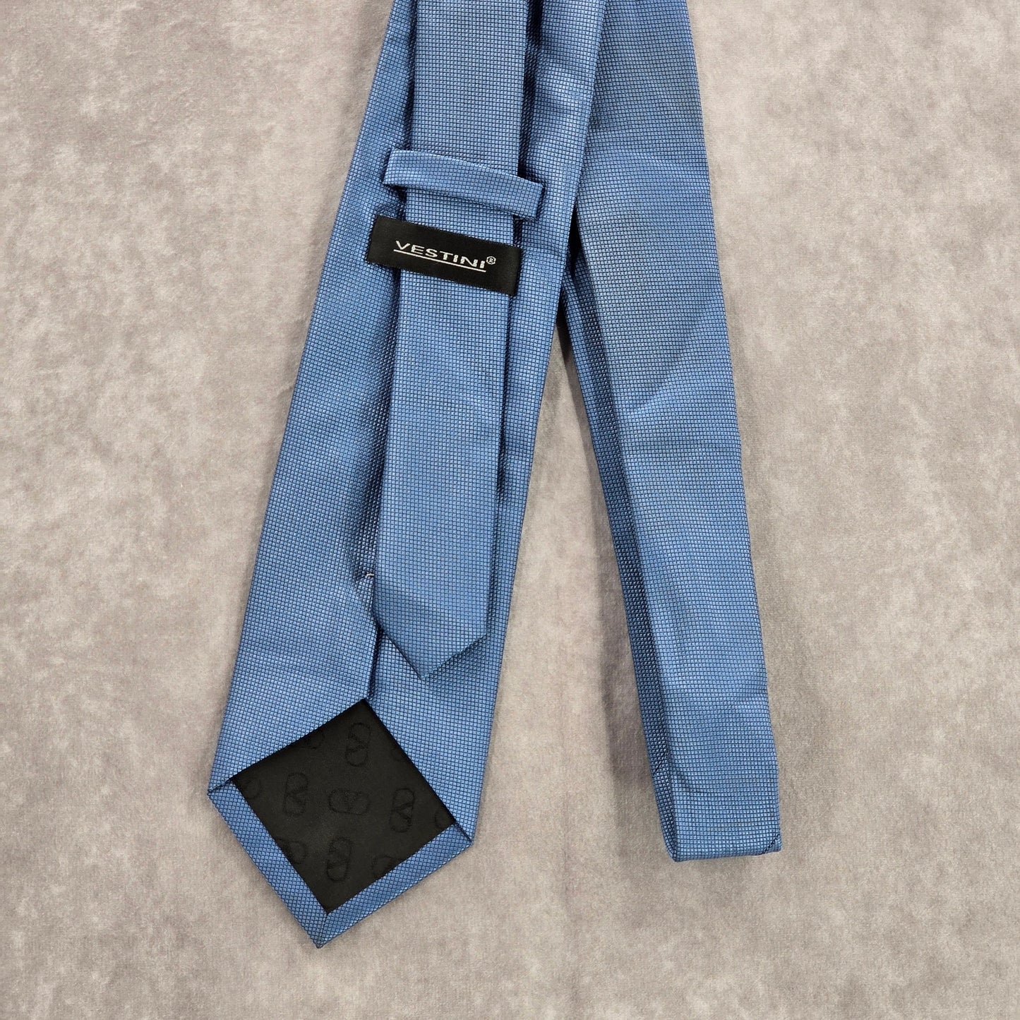 Vistini Blue Solid Box Checkered Pattern Executive Corporate Men's Neck Tie