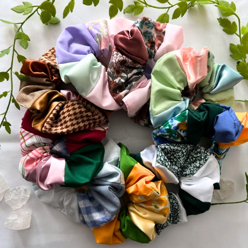 12 Handmade Scrunchies Bundle Mixed Lot Satin Silk Hair Ties Accessories Gift