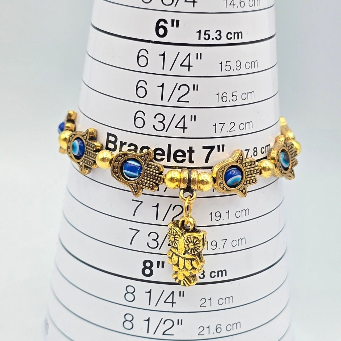 Evil Eye Owl Gold Bead Fashion Elastic Bracelet Charm Costume Jewelry