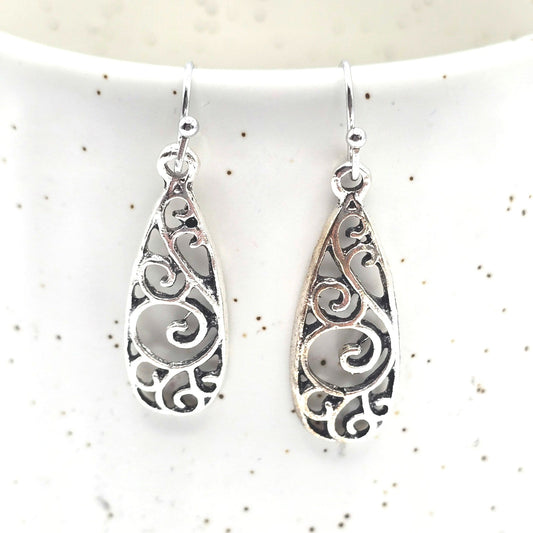 Silver Floral Dangle Hoop Hook Stud Earring Fashion Boho Retro Jewelry ZB01 #02