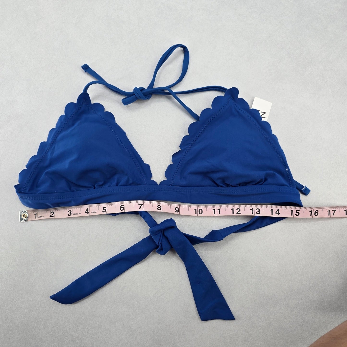 Shekini Blue Scallop Halter Tie Padded Swim Sports Bra Beach Bikini Top M Medium