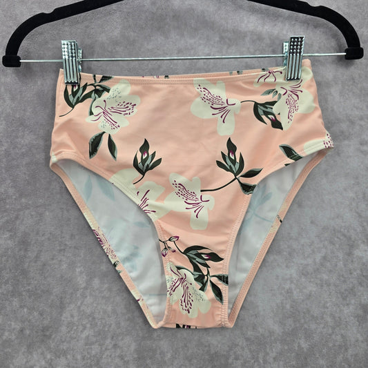 Romwe Pink Floral Print Bikini Bottom Swimwear Small