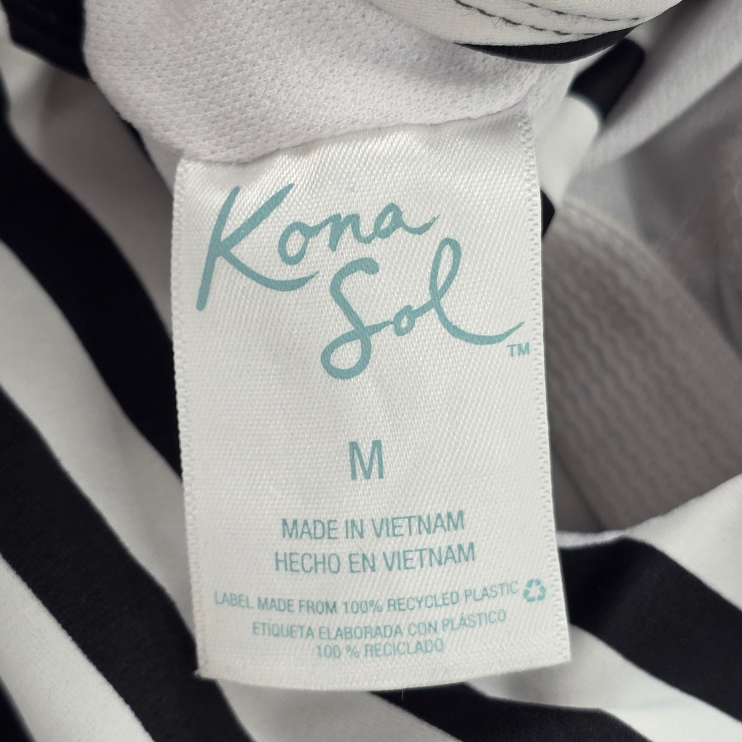 Kona Sol Black White Stripe Padded Swimwear Tankini Tank Top M Medium