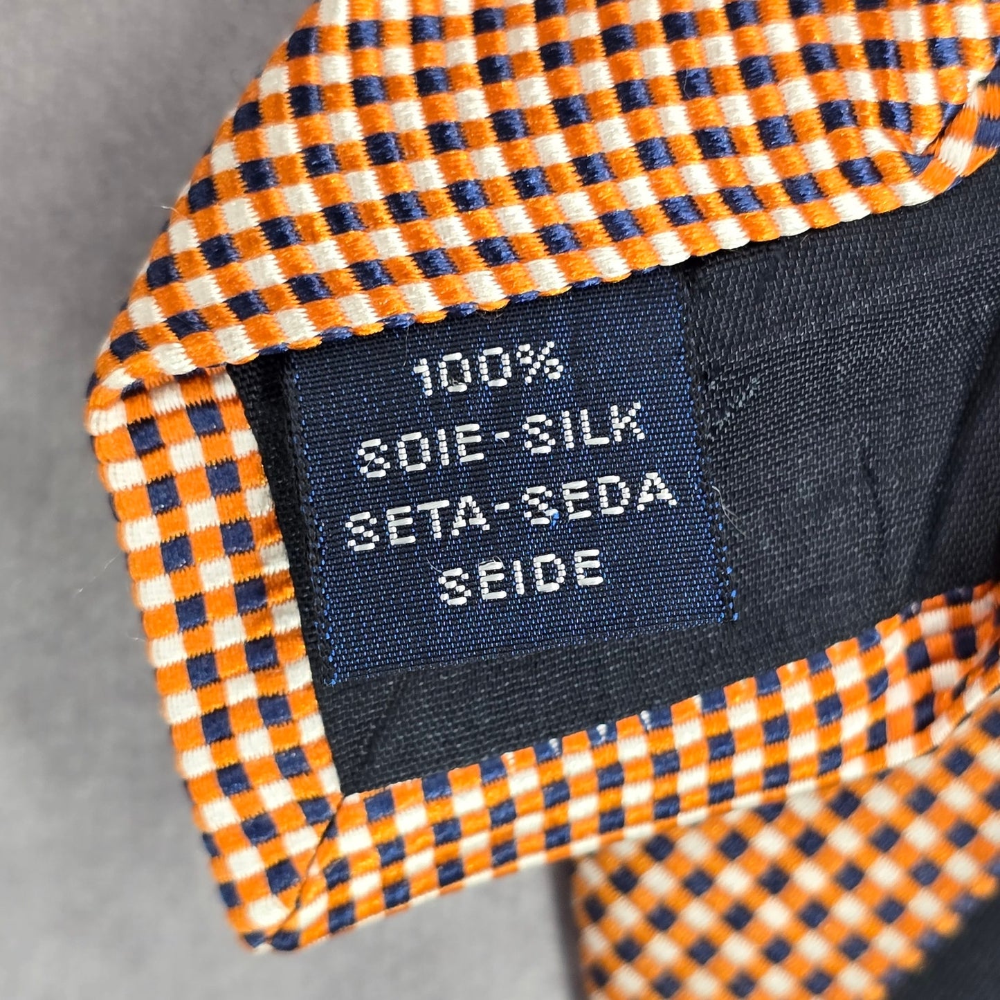 Faconnable Orange Blue Plaid 100% Silk Executive Corporate Men's Neck Tie