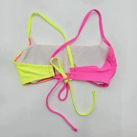 Xhilaration Pink Yellow Bikini Top Swimwear Swimsuit Small