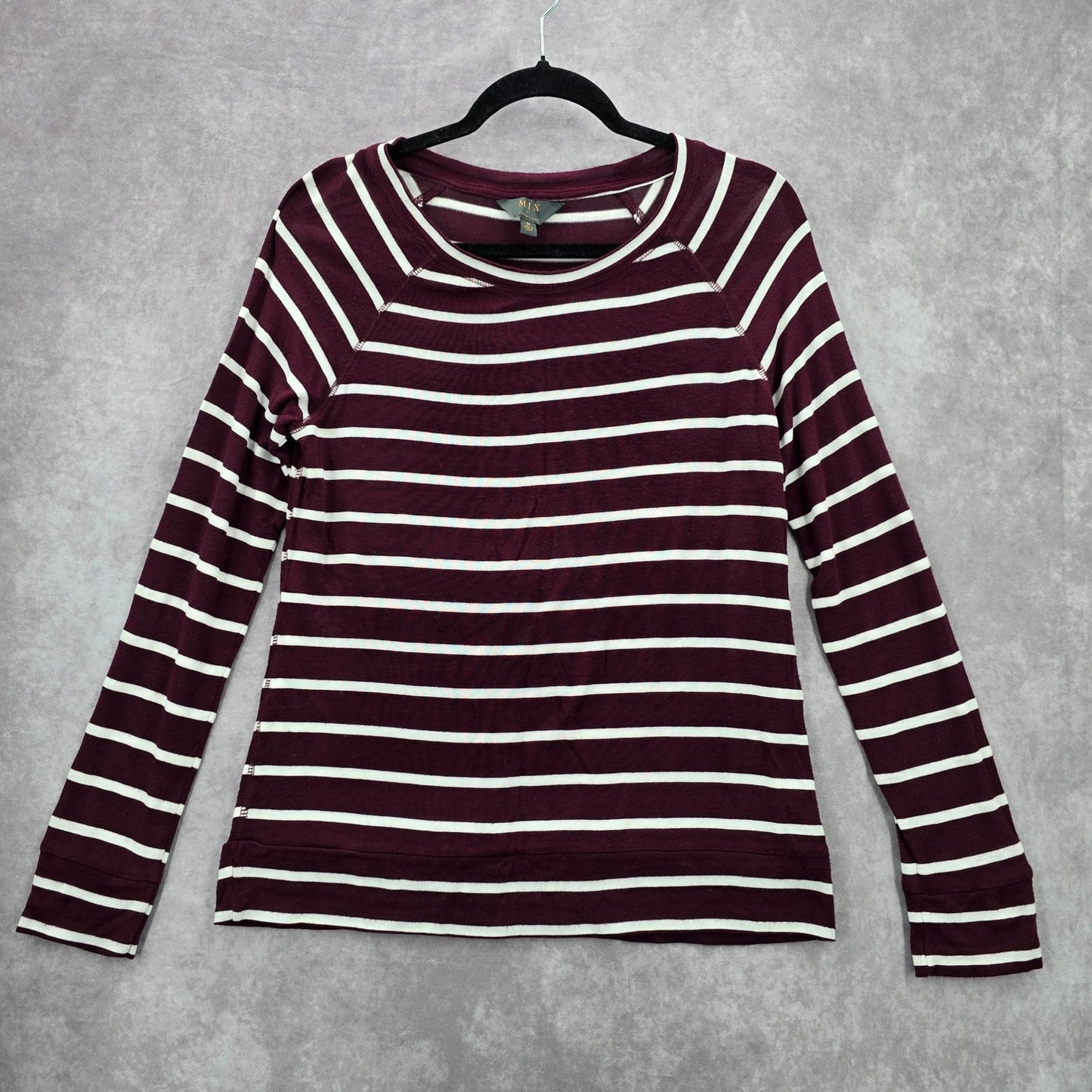 41 Hawthorn Burgundy White Stripe Long Sleeve Classic Blouse Top Medium