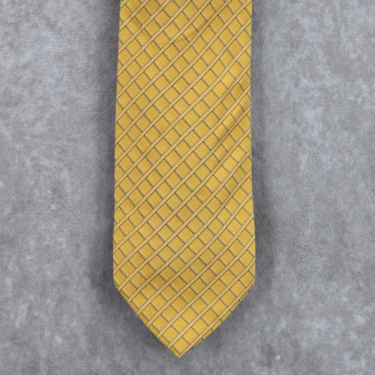 Barneys New York Yellow Blue Plaid Stripe Italy 100% Silk Men's Neck Tie