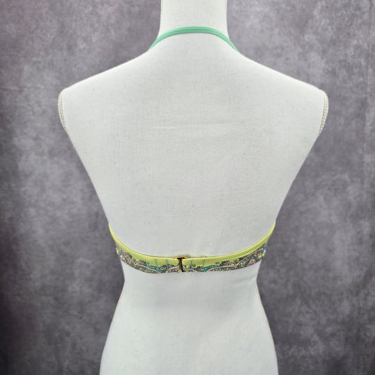 Victoria's Secret Green Floral Paisley Padded Bikini Top Halter Swimwear 36B