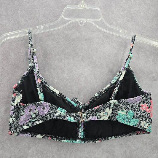 Time and Tru Black Floral Padded Adjustable Strap Bikini Top Swimwear Small