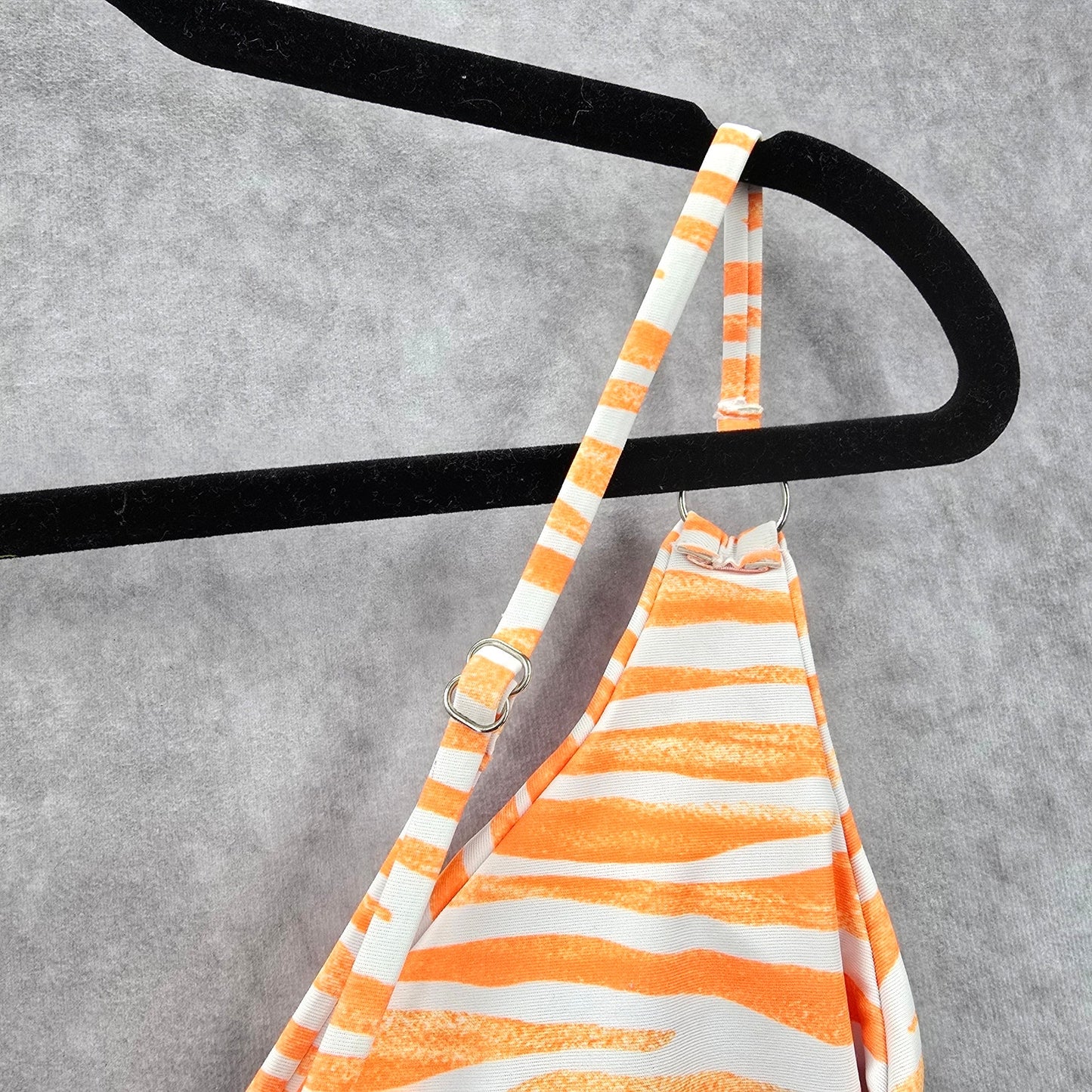 Shein Orange White Stripe Triangle String Adjustable Bikini Top Swimwear Medium