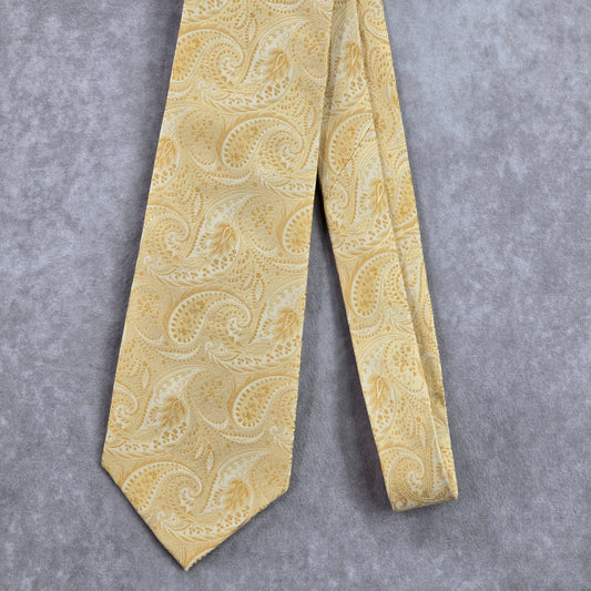 Jones New York Yellow Gold White Floral Paisley 100% Silk Men's Neck Tie NWOT