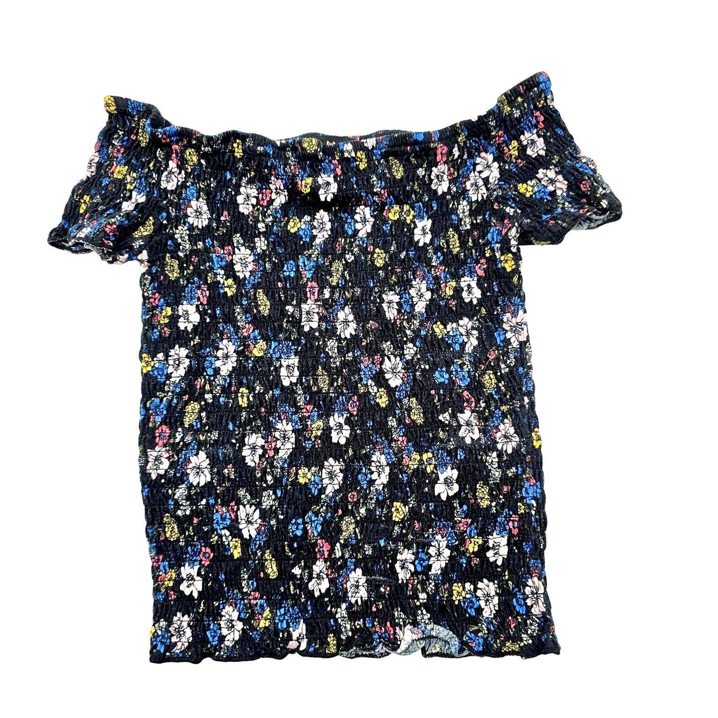 Almost Famous Black Smock Cropped Off Shoulder Y2K Blouse Top Shirt Small