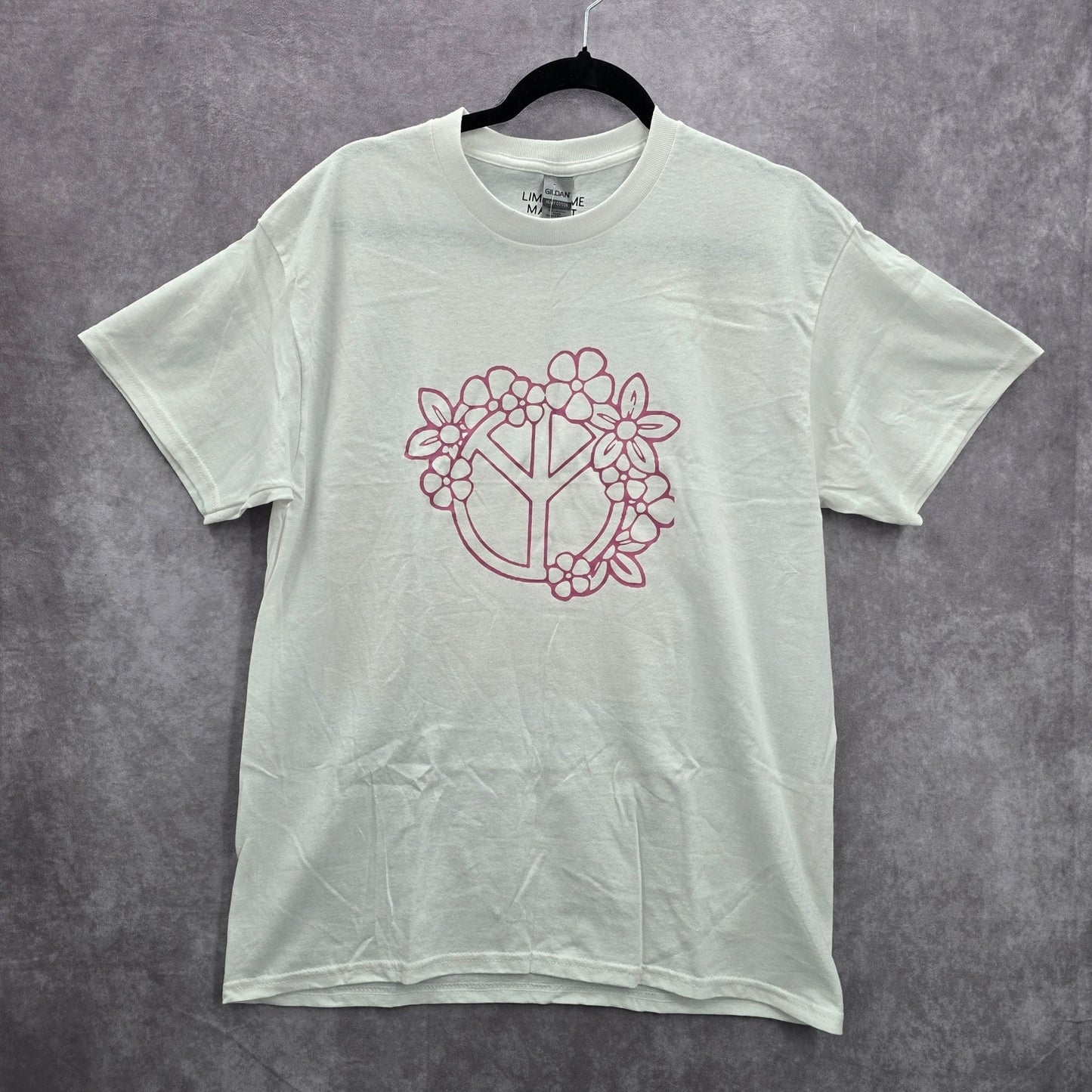 Flower Peace Pink White Boho Handmade Cotton Tshirt Large