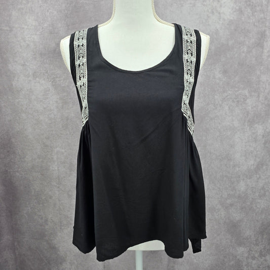 Rock & Roll Cowgirl Black Sleeveless Embroidered Boho Western Flare Top Small