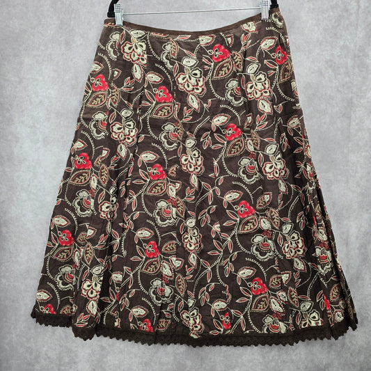 Style & Co Brown Floral Knee Length Flare Cotton Lace Skirt Size 14