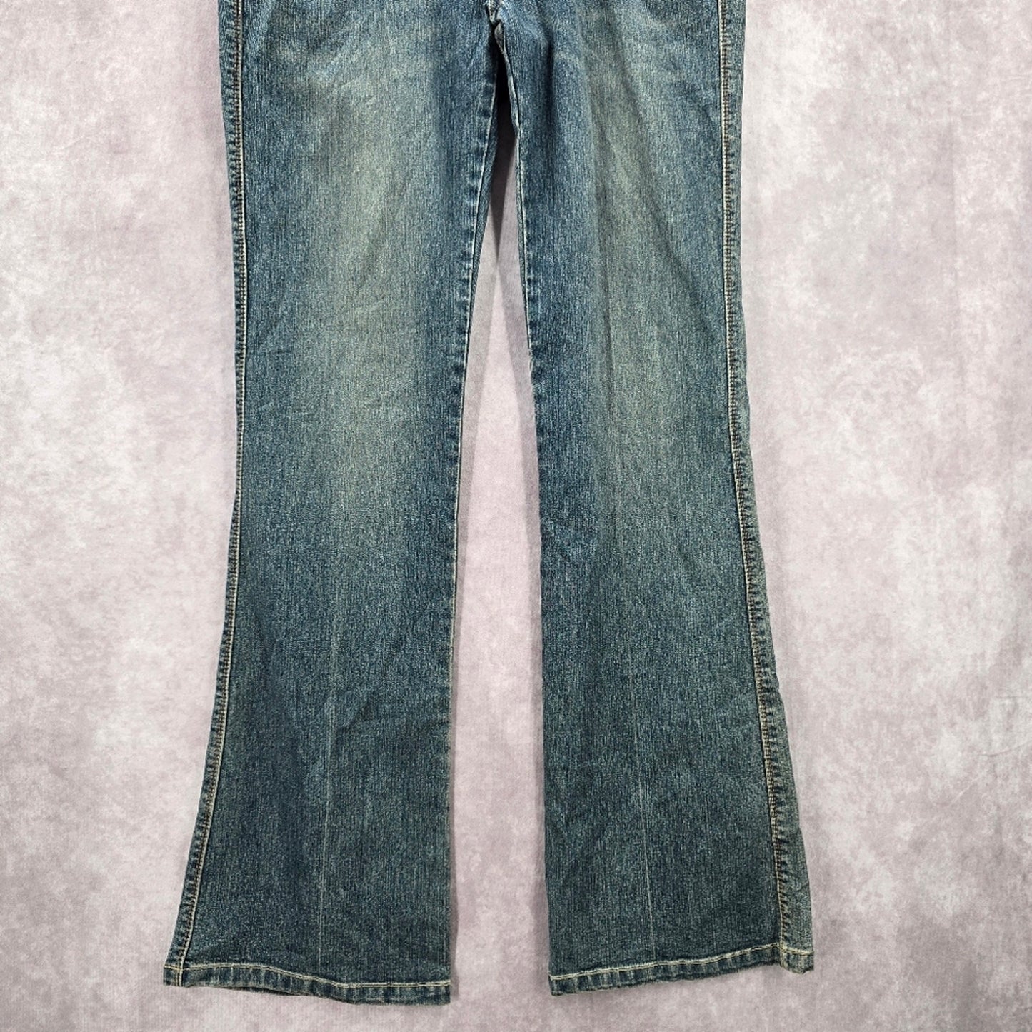 158. XOXO Blue Straight Bootcut Flare Gold Sequin Denim Pants Jeans 7/8