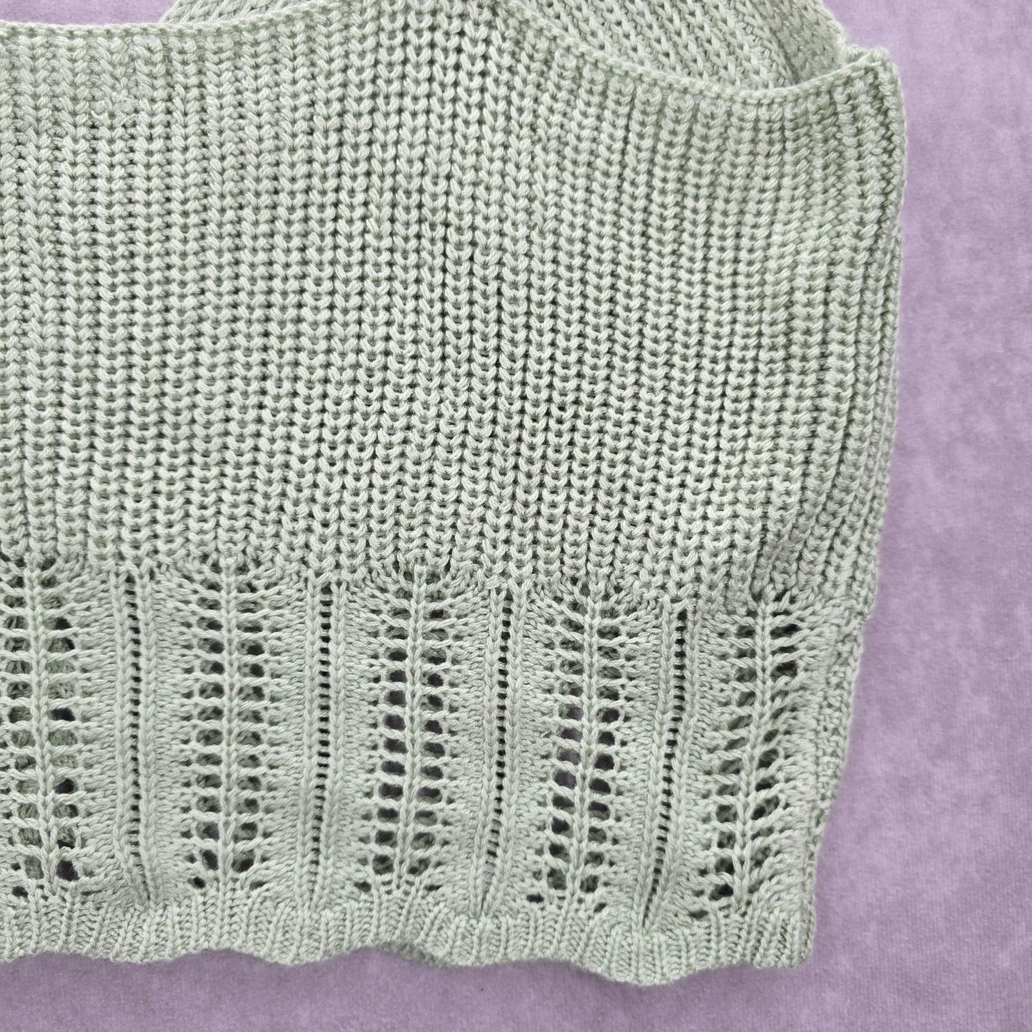 Green Crochet Knit Boho Sleeveless Cropped Tank Vintage Y2K Top S Small