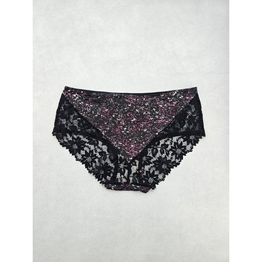 Purple Geometric Print Cute Floral Black Lace Panties Plus Size 2X