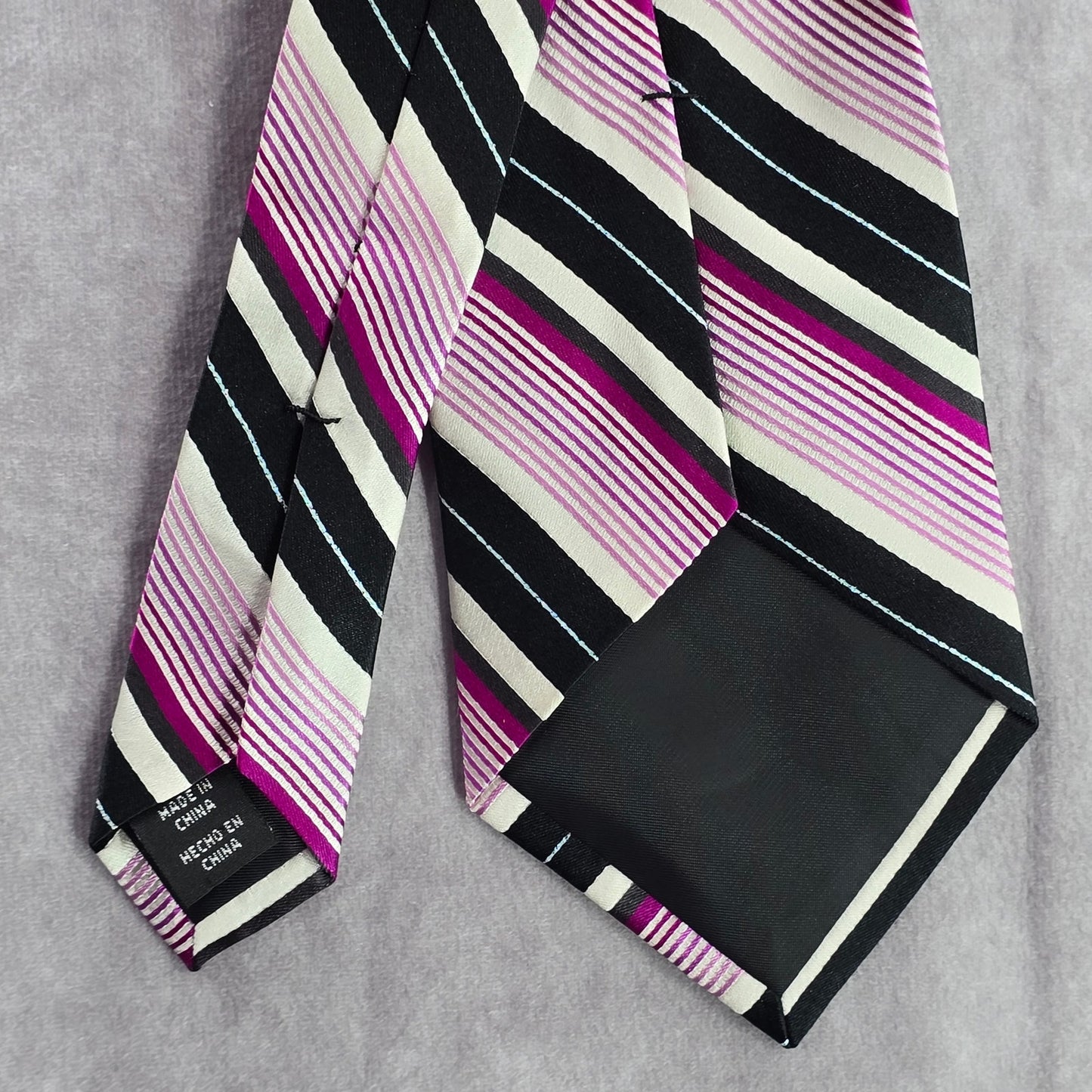 Croft & Barrow Purple Black Silver Stripe 99% Silk Executive Men's Neck Tie