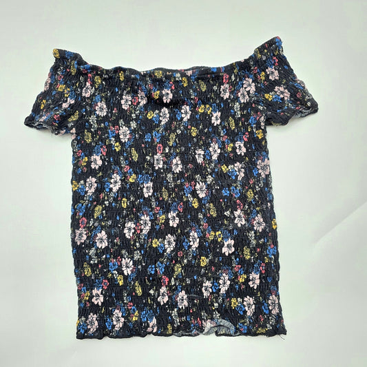 Almost Famous Black Smock Cropped Off Shoulder Y2K Blouse Top Shirt Small