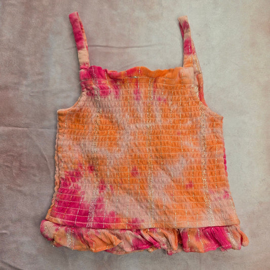 Rare Editions Pink Orange Cropped Top Girls Sparkle Glitter Ruffle Smock 10
