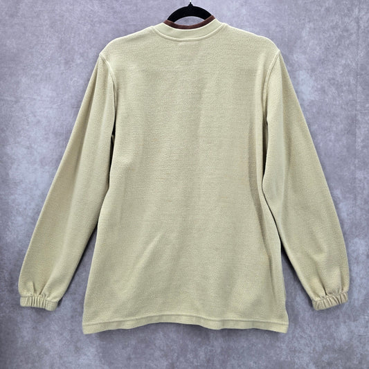 Bon Worth Tan Brown Safari Embroidered Long Sleeve Button Sweater XS