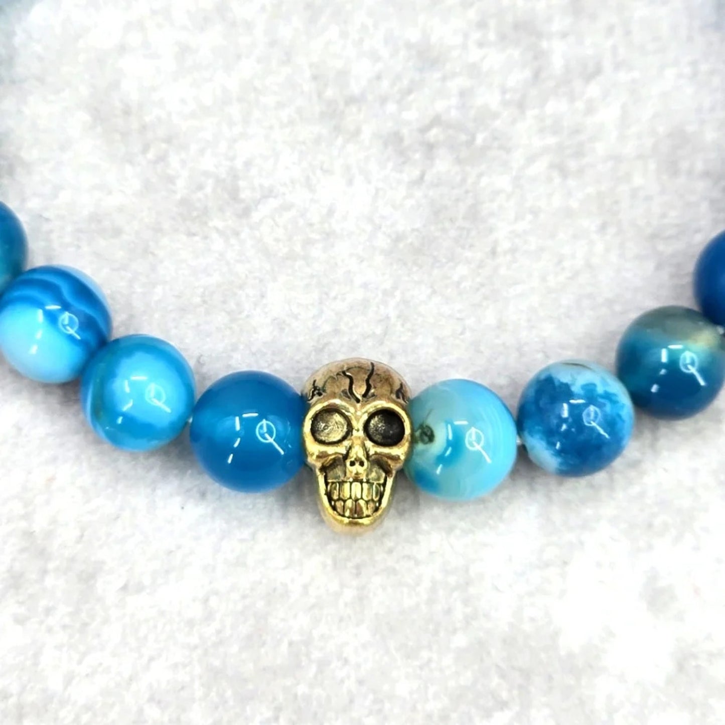 Blue Gold Skull Glass Marble Stretch Bead Bracelet Fashion Jewelry JB2-22