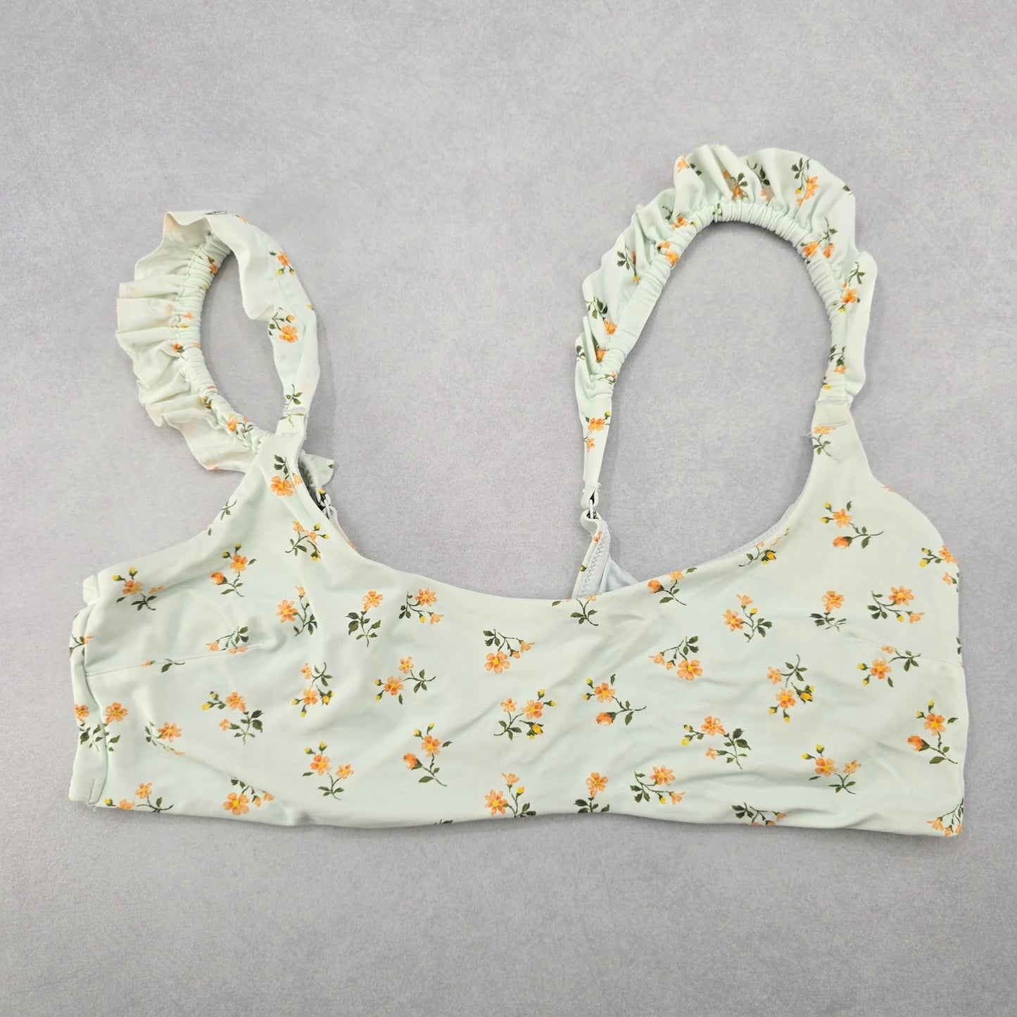 White Floral Ruffle Beach Sports Active Bikini Bralette Swim Top S Small