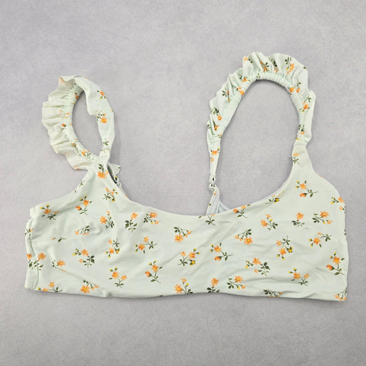 White Floral Ruffle Beach Sports Active Bikini Bralette Swim Top S Small