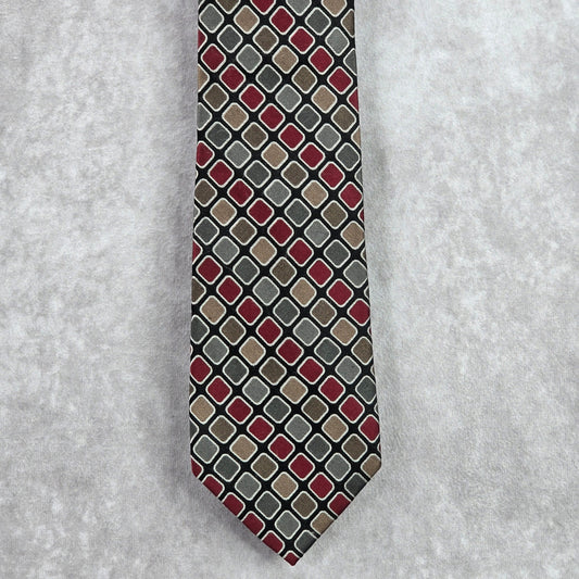 Joseph Abboud Black Red Gray Diamond Geometric Silk Executive Neck Tie Men's