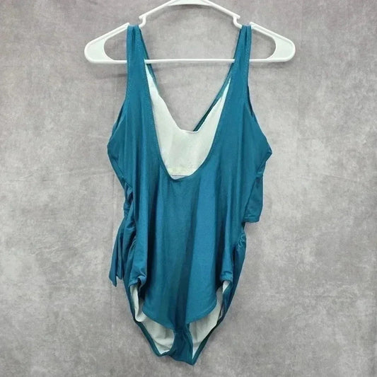 Green One Piece Swimsuits Swimwear Wrap Style Medium